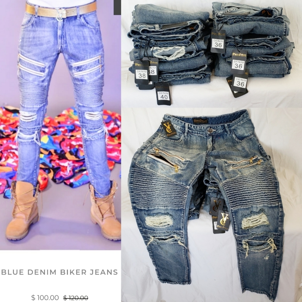 Veyron Calanari Blue Denim Biker Jeans